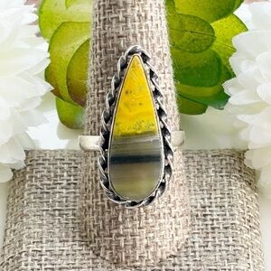 Bumble Bee Jasper Ring Size 9 Sterling Silver 925 Overlay Boho Southwest New
